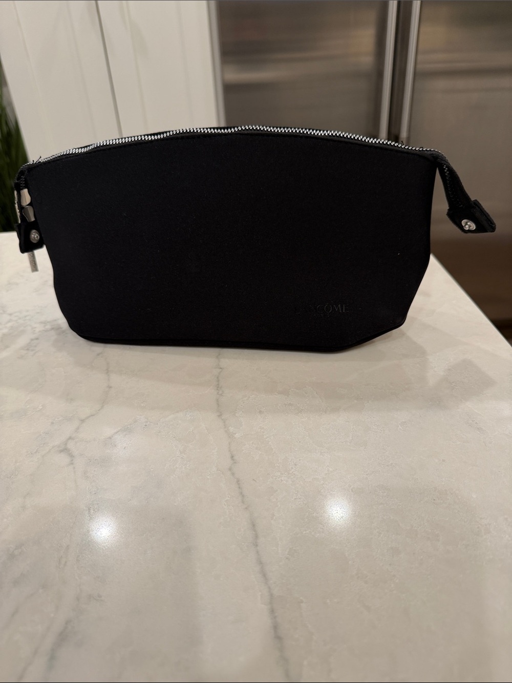Lancome Black Unisex Toiletry Bag with Silver Hardware